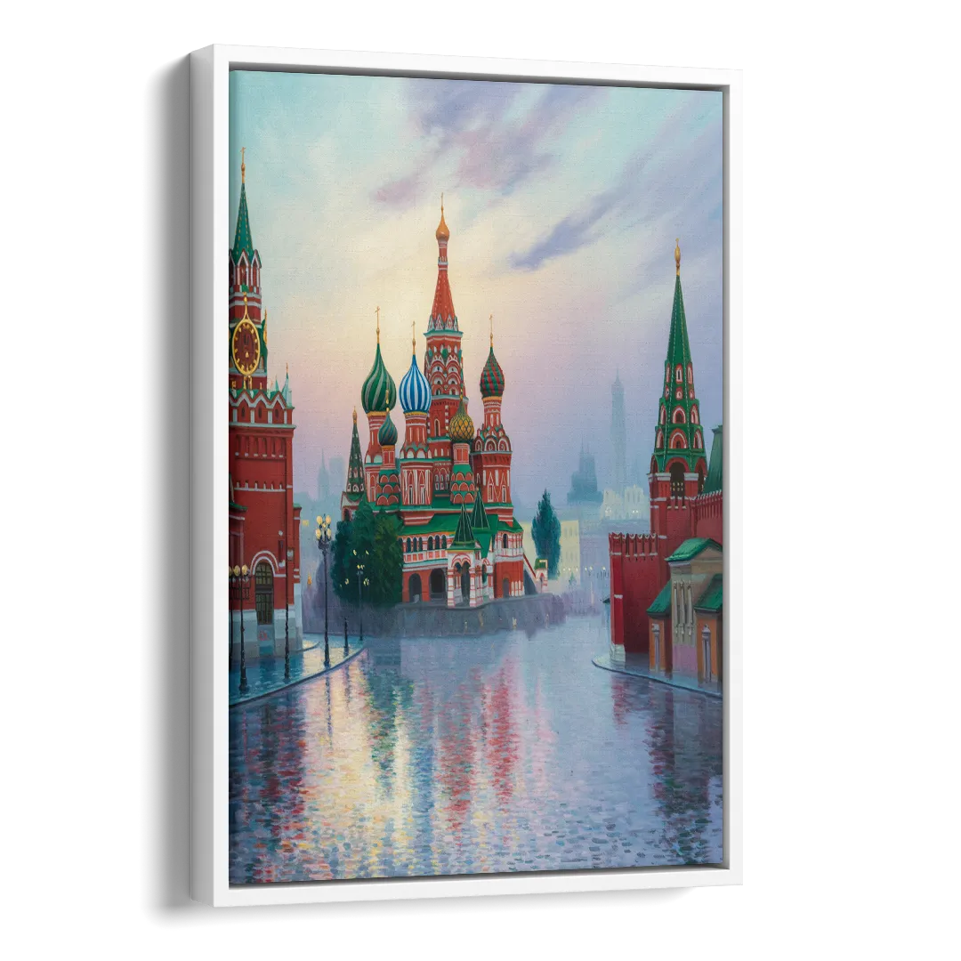 Red Square Reflections Side - White Canvas Wall Art