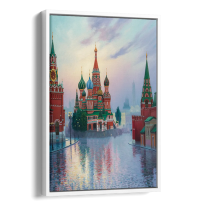 Red Square Reflections Side - White Canvas Wall Art