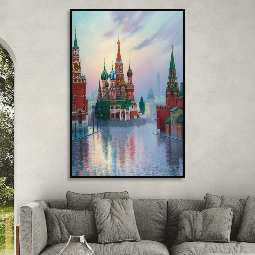 Red Square Reflections Sitting Room - Black Canvas Wall Art
