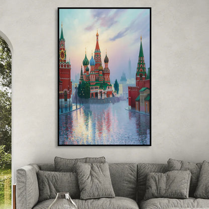 Red Square Reflections Sitting Room - Black Canvas Wall Art