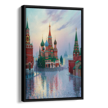 Red Square Reflections Side - Black Canvas Wall Art
