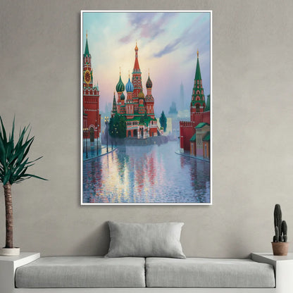 Red Square Reflections Living Room - White Canvas Wall Art
