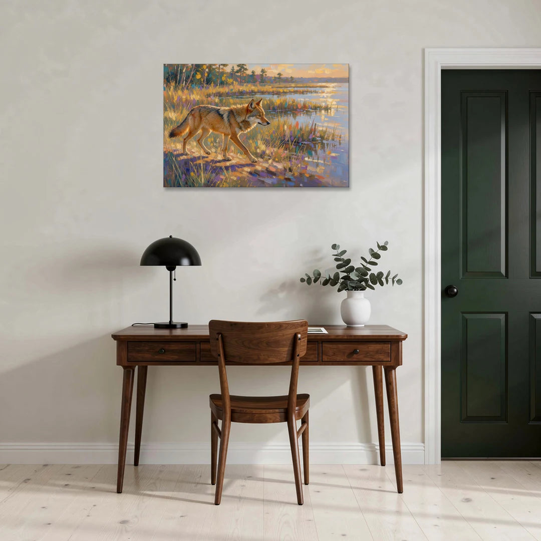 Red Wolf at the Golden Marsh - Canvas Wall Art - Office - 36x24
