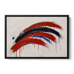 Red and Black Wall Art of Dripping Crescent Arcs - Black Framed Canvas Wall Art - Front