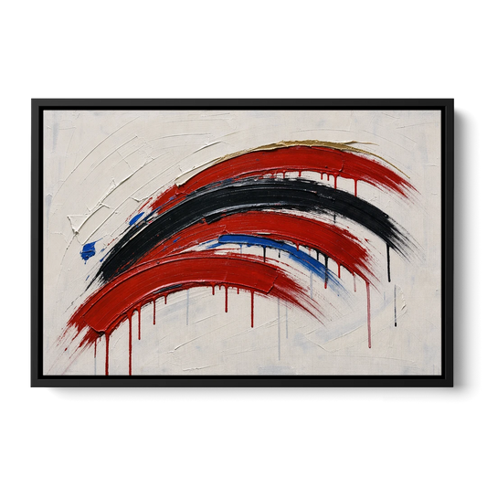 Red and Black Wall Art of Dripping Crescent Arcs - Black Framed Canvas Wall Art - Front
