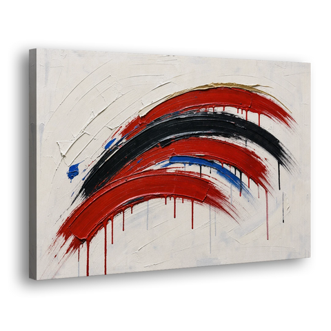 Red and Black Wall Art of Dripping Crescent Arcs - Canvas Wall Art - Side