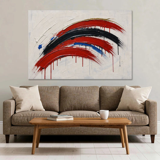 Red and Black Wall Art of Dripping Crescent Arcs - Canvas Wall Art - Sofa - 60x40