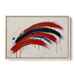 Red and Black Wall Art of Dripping Crescent Arcs - Oak Framed Canvas Wall Art - Front