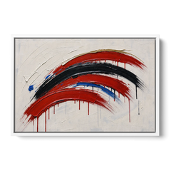 Red and Black Wall Art of Dripping Crescent Arcs - White Framed Canvas Wall Art - Front