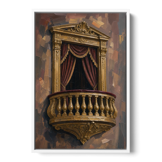 Red and Gold Wall Art of a Gilded Opera Box - White Framed Canvas Wall Art - Front