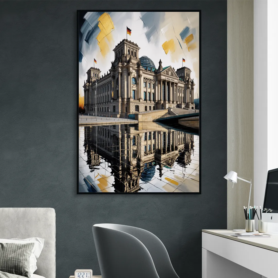 Reichstag Reflections Sitting Room - Black Canvas Wall Art