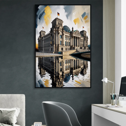 Reichstag Reflections Sitting Room - Black Canvas Wall Art