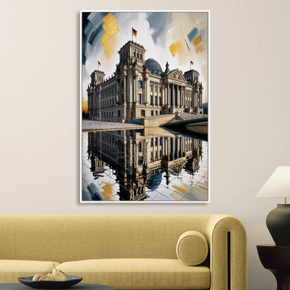 Reichstag Reflections Living Room - White Canvas Wall Art
