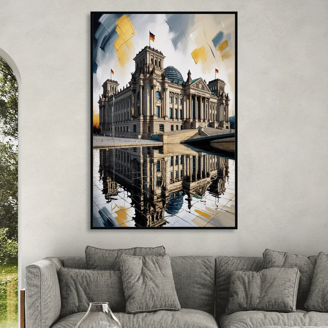Reichstag Reflections Living Room - Black Canvas Wall Art