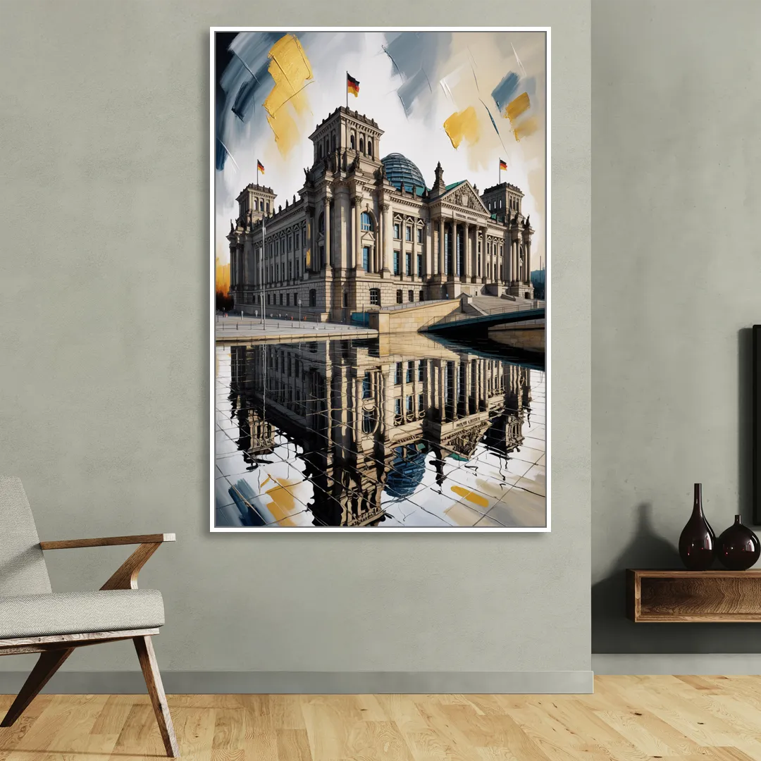 Reichstag Reflections Sitting Room - White Canvas Wall Art