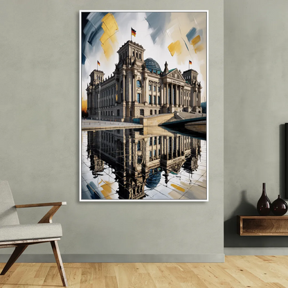 Reichstag Reflections Sitting Room - White Canvas Wall Art