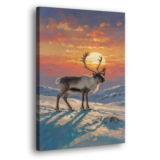 Reindeer Wall Decor with a Winter Sun - Canvas Wall Art - Side