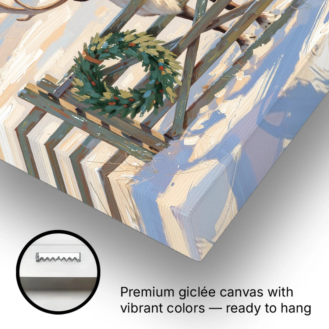 Reindeer at the Farmhouse Gate - Canvas Wall Art - Gallery Wrap Corner