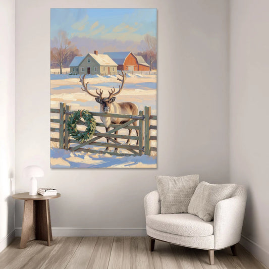 Reindeer at the Farmhouse Gate - Canvas Wall Art - Sofa - 40x60