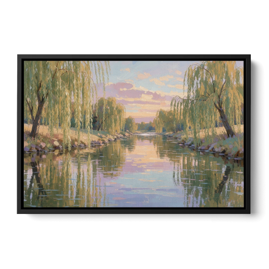 Relaxing Wall Art for Bedroom Willow River Glow - Black Framed Canvas Wall Art - Front