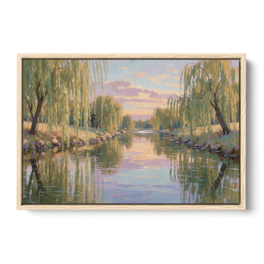 Relaxing Wall Art for Bedroom Willow River Glow - Oak Framed Canvas Wall Art - Front