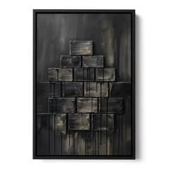 Relief Wall Art of Stacked Charcoal Blocks - Black Framed Canvas Wall Art - Front