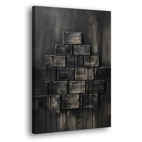 Relief Wall Art of Stacked Charcoal Blocks - Canvas Wall Art - Side