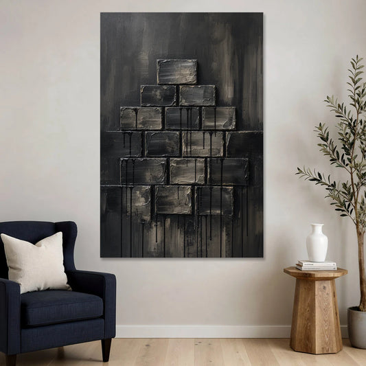 Relief Wall Art of Stacked Charcoal Blocks - Canvas Wall Art - Sofa - 40x60