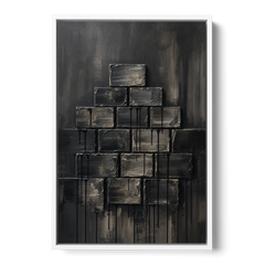 Relief Wall Art of Stacked Charcoal Blocks - White Framed Canvas Wall Art - Front