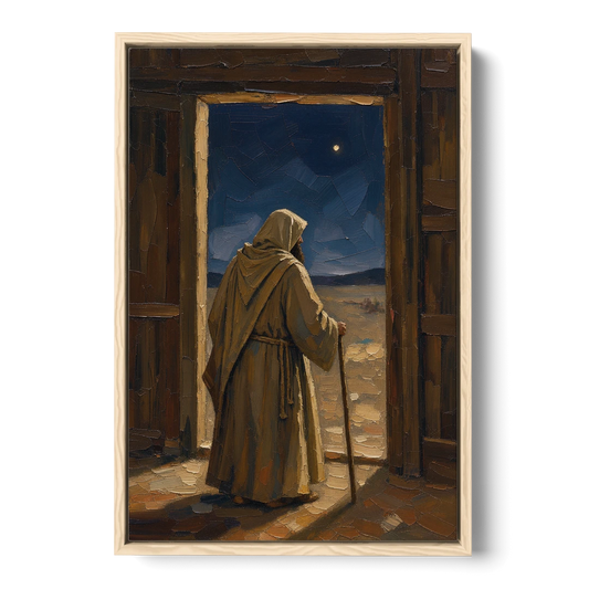 Religious Scene of Joseph Keeping Night Watch - Oak Framed Canvas Wall Art - Front