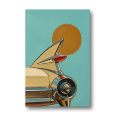 Retro Car Wall Art with Tailfin and Orange Sun - Canvas Wall Art - Front
