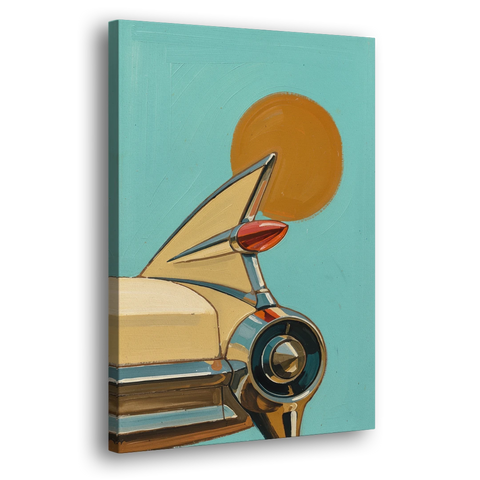Retro Car Wall Art with Tailfin and Orange Sun - Canvas Wall Art - Side