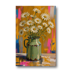 Retro Daisies in a Chipped Milk Jug for the Kitchen - Canvas Wall Art - Front