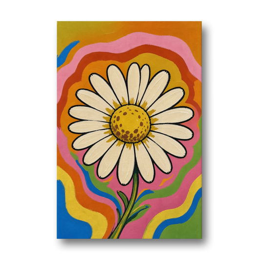 Retro Daisy on Psychedelic Waves - Canvas Wall Art - Front