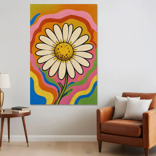 Retro Daisy on Psychedelic Waves - Canvas Wall Art - Sofa - 40x60