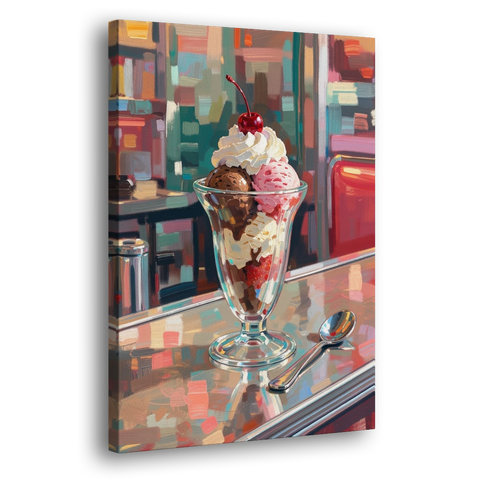 Retro Diner Decor Sundae on the Counter - Canvas Wall Art - Side