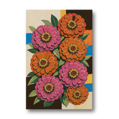 Retro Pink and Orange Zinnia Cluster - Canvas Wall Art - Front