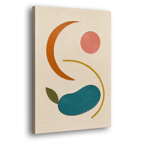 Retro Wall Decor with Teal Pebble and Coral Sun - Canvas Wall Art - Side