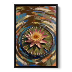 Retro Water Lily in Ripple Rings for the Bathroom - Black Framed Canvas Wall Art - Front
