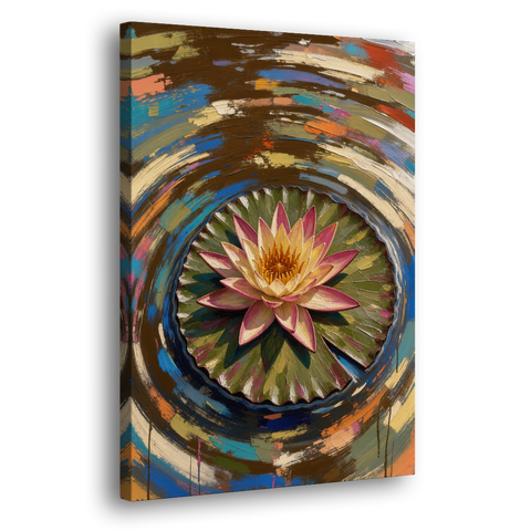 Retro Water Lily in Ripple Rings for the Bathroom - Canvas Wall Art - Side