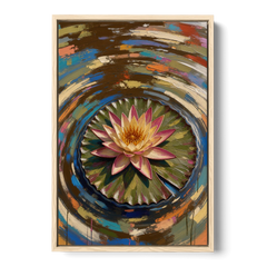 Retro Water Lily in Ripple Rings for the Bathroom - Oak Framed Canvas Wall Art - Front