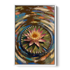 Retro Water Lily in Ripple Rings for the Bathroom - White Framed Canvas Wall Art - Front
