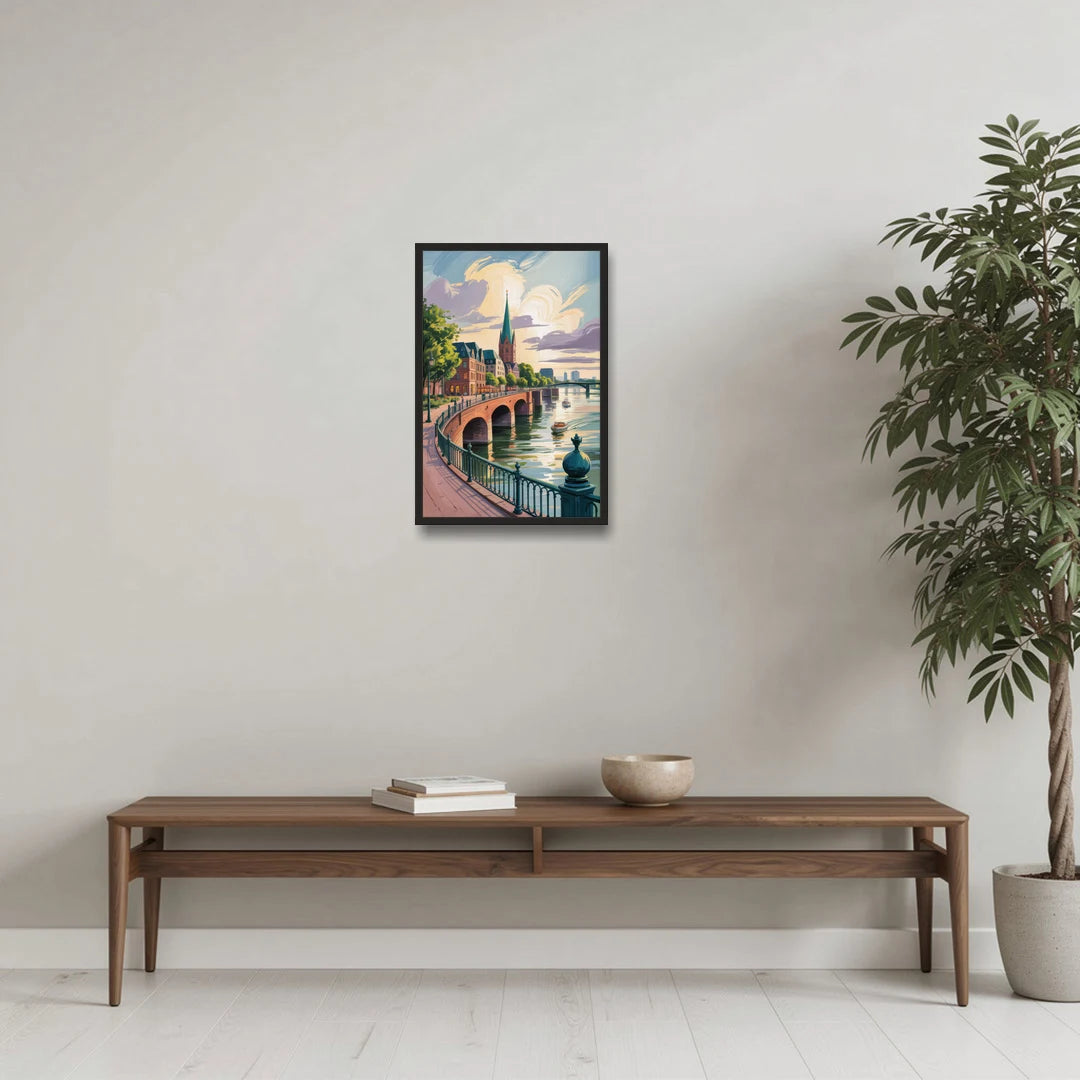 Rhine Promenade - Black Framed Canvas Wall Art - Coffee Table - 16x24