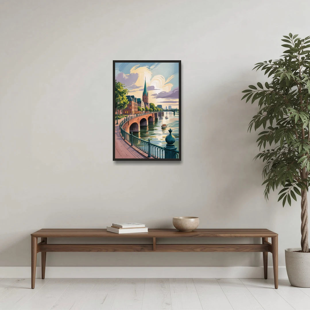 Rhine Promenade - Black Framed Canvas Wall Art - Coffee Table - 20x30