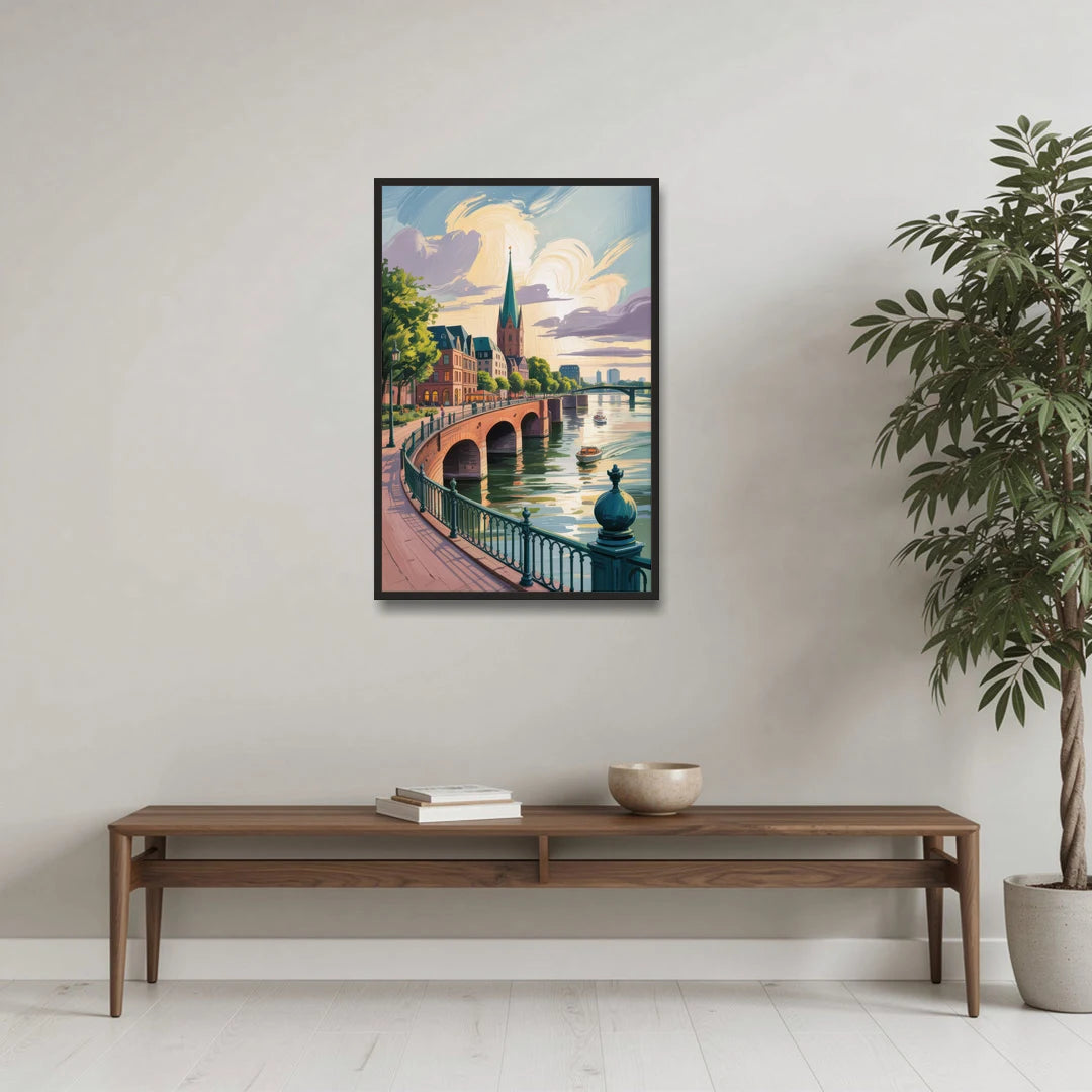 Rhine Promenade - Black Framed Canvas Wall Art - Coffee Table - 24x36