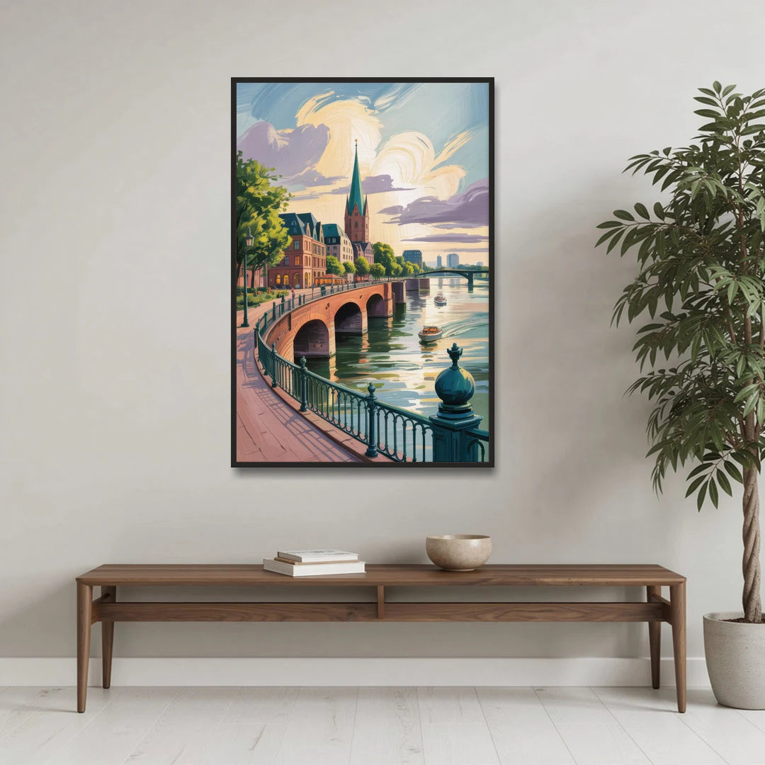 Rhine Promenade - Black Framed Canvas Wall Art - Coffee Table - 32x48