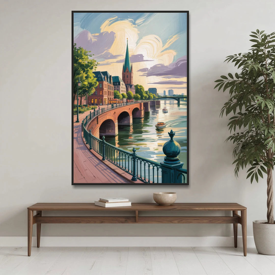 Rhine Promenade - Black Framed Canvas Wall Art - Coffee Table - 40x60