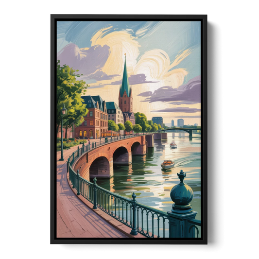 Rhine Promenade - Black Framed Canvas Wall Art - Front