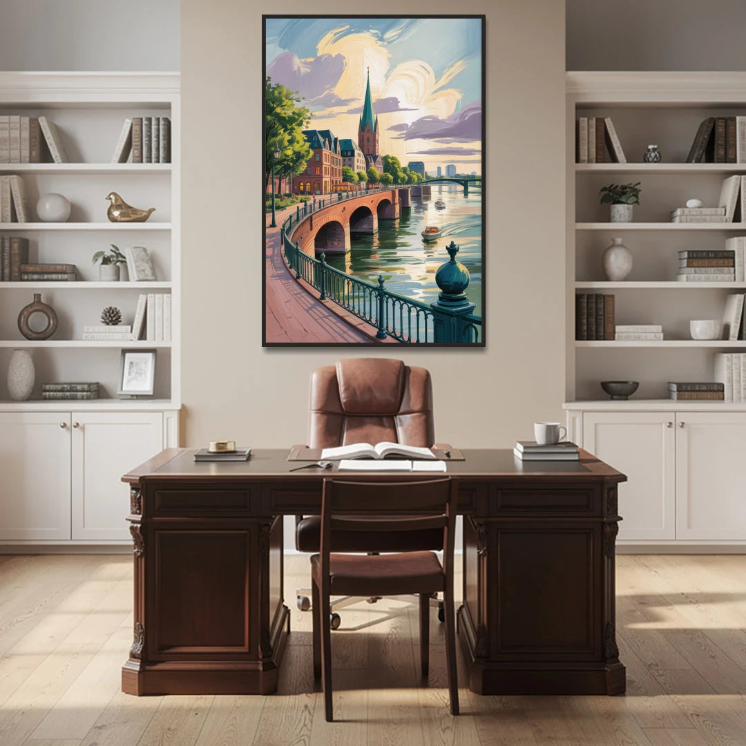 Rhine Promenade - Black Framed Canvas Wall Art - Office - 40x60