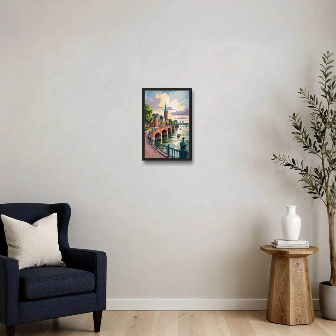 Rhine Promenade - Black Framed Canvas Wall Art - Sofa - 12x18